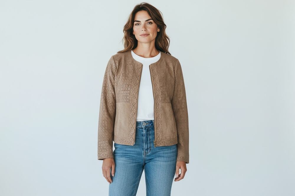 Chico's Jacket 2 (12L) Faux Suede Vegan Perforated Lightweight Casual